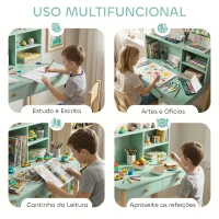 AIYAPLAY Secretária Infantil Mesa de Estudo para Crianças com 3 Compartimentos Abertos e 2 Gavetões 90x52x105 cm Verde(m-8)