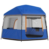 Outsunny Cabin Tent Easy Setup 3000mm Waterproof Camping Tent 4 Person with Carrying Bag Blue(m-10)