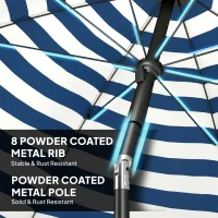 Outsunny 1.8 m Beach Umbrella Parasol with Sand Anchor, Portable 30° Tilting Patio Sun Shade with Adjustable Height, Blue/White(m-7)