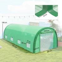 Outsunny 6 x 3(m) Polytunnel Greenhouse with Upgraded Structure, Mesh Door and Windows, 15 Plant Labels, Green(m-3)