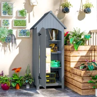 Outsunny Armoire de jardin en bois Abri de jardin Armoire à outils Cabane en bois Toit bitumé Gris 77,5 x 54,2 x 179,5 cm(m-10)