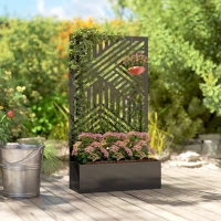 Outsunny Metal Garden Bed for Garden with Trellis, Raised Garden Bed with Privacy Screen, Geometric Slatted Cut-Out(m-8)