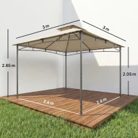 Outsunny 3 x 3 m Gazebo, Garden Gazebo with 2-Tier Roof, Metal Frame, Khaki(m-3)