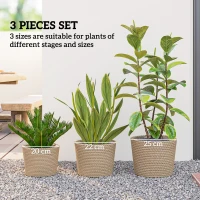 Outsunny Seagrass Planters Set of 3 Plant Pots for Indoor Outdoor Patio Balcony Natural(m-5)