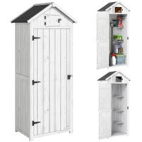Outsunny Small Shed, Tall Slim Wooden Garden Shed with 3 Removable Shelves and Roof Hatch, Compact Outdoor Tool Storage Cabinet with Asphalt Roof and Door Latch, 77 x 54.2 x 179 cm, Light Grey(m-1)