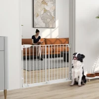 PawHut Barreira de Segurança para Cães 74,5-111,5 cm Porta com Fecho Automático Branco(m-2)
