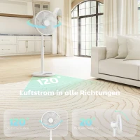 HOMCOM Staande Ventilator met Afstandsbediening en 12 Snelheden, Vloerstandventilator met Verstelbare Hoogte voor de Slaapkamer, Wit(m-6)