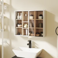 HOMCOM Armoire murale, meuble salle de bain avec miroir, miroir salle de bain avec rangement, placard à portes et 6 compartiments ouverts, 60 x 14,5 x 49,4 cm, blanc(m-10)
