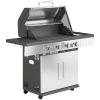 Outsunny 4+1 Burner Gas BBQ Grill, Portable Gas Barbecue Grill with Side Burner, Warming Rack, Side Shelf, Storage Cabinet(m-1)