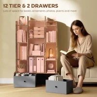 HOMCOM 12 Shelf Storage Unit, with Drawers - Brown(m-4)