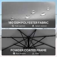 Outsunny 3 m Cantilever Parasol with Solar LED Lights Garden Umbrella with Cross Base, Light Grey(m-7)