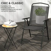 Outsunny Mosaic Outdoor Garden Table, 35.5cm Round Folding Coffee Table with Metal Frame for Balcony Terrace, Yellow(m-4)