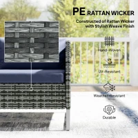 Outsunny 4 Piece Rattan Garden Furniture Set, Outdoor Corner Sofa Set with Storage Table, Loveseats, Cushions - Dark Blue(m-5)