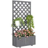 Outsunny Wood Planter with Trellis for Climbing Plants, Raised Bed, Planter Box with Drainage Holes to Grow Herbs Flowers, Grey(m-10)