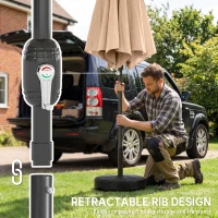 Outsunny 2.7 m Garden Parasol Umbrella with Cross Base and Sandbag, Retractable Ribs, Outdoor Table Market Umbrella, Khaki(m-5)