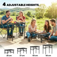 Outsunny 2ft Folding Camping Table, Picnic Table with Mesh Storage Layer, 4 Adjustable Heights and Carrying Handle, Black(m-5)