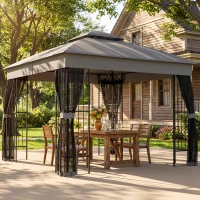 Outsunny 3 x 3 m Outdoor Garden Gazebo with Post Shelves, UPF50+ Double Roof Patio Permanent Pavilion, Grey(m-2)