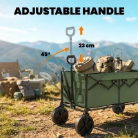 Outsunny 95L Foldable Festival Trolley on Wheels, Collapsible Wagon Cart with Adjustable Handle and 2 Cup Holders, Dark Green(m-6)