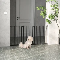 PawHut Lot de 2 barrières de sécurité animaux porte fermeture automatique système de double verrouillage sans perçage noir(m-10)