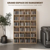 HOMCOM Meuble de rangement multimédia 456 CD/ 336 DVD - bibliothèque en bois avec étagères réglables 89 x 130,5 cm bois naturel(m-4)