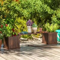 Outsunny Wooden Garden Planter & Bench Combination Garden Raised Bed Patio Park Carbonised Finish 176 x 38 x 40 cm(m-7)