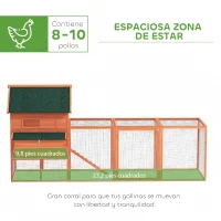 PawHut Gallinero de Madera Grande Exterior con 2 Nidos Corral Techo Asfáltico Bandeja Extraíble y Rampa 347x160x150 cm Naranja(m-4)