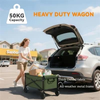 Outsunny 81L Festival Trolley on Wheels, Compact Garden Folding Trolley Cart with Adjustable Handle 80L Green(m-7)