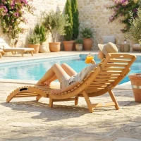 Outsunny Espreguiçadeira Dobrável de Madeira de Acácia com Almofada e Pega de Transporte para Jardim e Terraço 183x54x63 cm Bege(m-9)