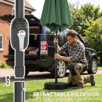 Outsunny 2.7 m Garden Parasol Umbrella with Cross Base and Sandbag, Retractable Ribs, Outdoor Table Market Umbrella, Green(m-5)