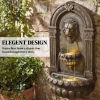 Outsunny Wall-Mounted Water Fountain, 3-Tier Cascading Waterfall with LED Lights and Adjustable Flow for Patio, Rustic Brown(m-4)