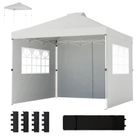 Outsunny Pop Up Gazebo Waterproof Height Adjustable Canopy with 3 Sidewalls Wheeled Bag for Parties 3 x 3 m White(m-11)