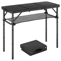 Outsunny 3ft Folding Camping Table, Picnic Table with Mesh Storage Layer, Carrying Bag and Metal Frame, Black(m-10)