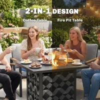 Outsunny Square Propane Gas Fire Pit Table,12 KW Firepit Outdoor Patio Heater with Glass Wind Guard, Lava Rocks, Gas Tank Holder(m-4)