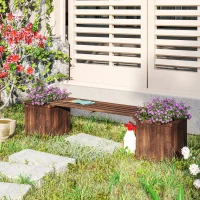 Outsunny Wooden Garden Planter & Bench Combination Garden Raised Bed Patio Park Carbonised Finish 176 x 38 x 40 cm(m-8)