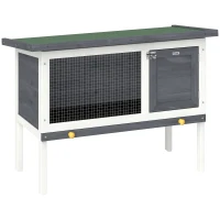 PawHut Clapier Lapin Extérieur en Bois, avec Toit Ouvrable en Asphalt et Plateau Coulissant, Design Surélevé, 90x45x65cm, Gris(m-12)