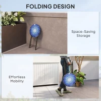 Outsunny Mosaic Outdoor Garden Table, 35.5cm Round Folding Coffee Table with Metal Frame for Balcony Terrace, Navy Blue(m-5)