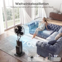 HOMCOM Sprühnebelventilator mit Fernbedienung, Standventilator mit Wassernebel, 70° Oszillation, 3 Geschwindigkeiten, 3 Modi, 3,1L Wassertank(m-6)