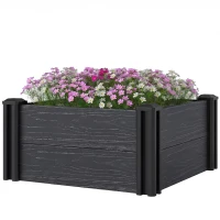 Outsunny Vinyl Raised Garden Bed Kit, 2 x 2 x 1ft Modular Elevated Garden Box with Slotting Legs and Open Bottom, Dark Grey(m-11)