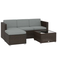 Outsunny 3 Pieces Garden Furniture Set w/ Cushions, PE Rattan Wicker Conversation Corner Sofa Set, Light Grey(m-1)