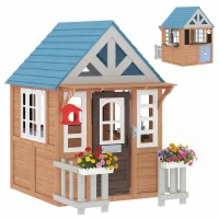 AIYAPLAY Casetta bambini legno con cucina e porticina animali, Marrone(m-7)