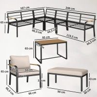 Outsunny Conjunto de Jardim 7 Peças Conjunto de Sofá de Canto Exterior Modular com Mesa em WPC e Puff Bege e Cinza(m-3)