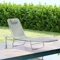 Outsunny Steel Frame Sun Lounger, with Reclining Back - Light Grey(m-9)