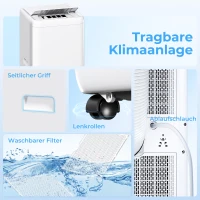 HOMCOM Draagbare airconditioner 1250 W met 5 modi en 24-uurs timer, 35,5x35x70 cm, wit(m-11)