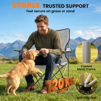 Outsunny Camping Chair Set of 2 Portable Folding Outdoor Camp Chair with Cup Holders and Carry Bag Grey(m-6)