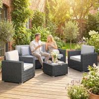 Outsunny 5 Seater Rattan Garden Furniture Set with Wide Armrests, Cushions, Pillows for Patio, Dark Grey(m-2)