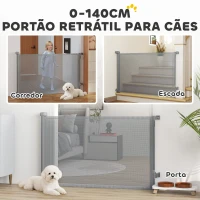 PawHut Barreira de Segurança Retrátil para Cães Extensível até 140 cm de Largura para Escadas e Portas Cinzento(m-7)