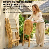 Outsunny Conjunto de Jardim de 3 Peças em Madeira com 2 Cadeiras Dobráveis e Mesa Redonda para Varanda e Terraço Natural(m-7)