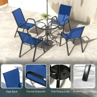 Outsunny Five-Piece Steel Patio Set, with Glass-Top Table - Dark Blue(m-7)