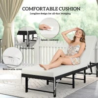 Outsunny Single Folding Rattan Sun Lounger, with Cushion - Black(m-7)