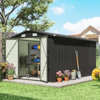 Outsunny 12 x 8 ft Garden Shed, Outdoor Storage Shed with 4 Vents and Lockable Double Doors, Dark Grey(m-2)